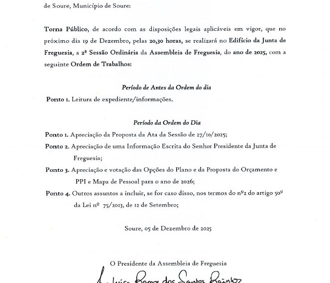 Edital – Assembleia de Freguesia