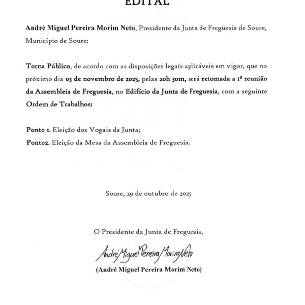 Primeira Reunião da Assembleia de Freguesia